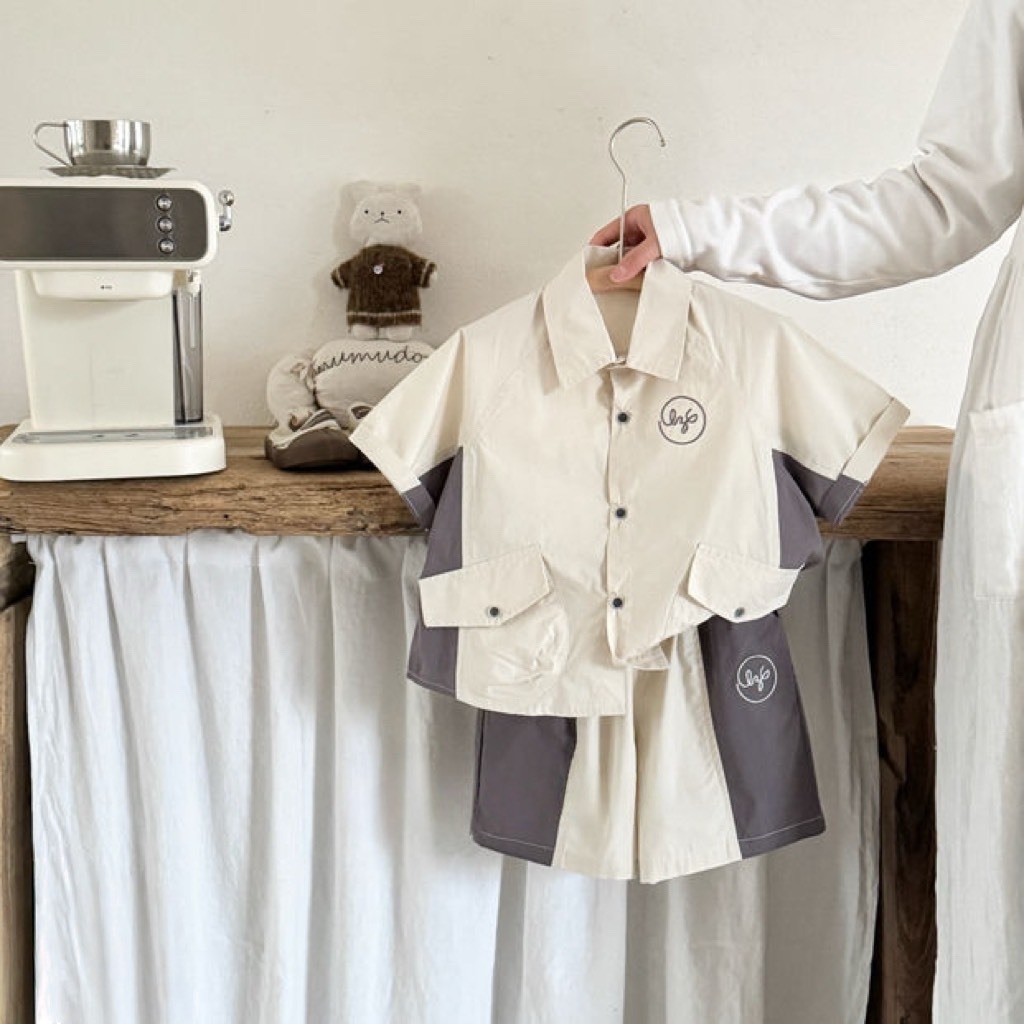 撞色大口袋襯衫套裝