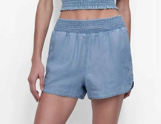 [S] DKNY CHAMBRAY HIGH-RISE TENCEL SHORTS, DJ5S8012-FJZ (SD1790)