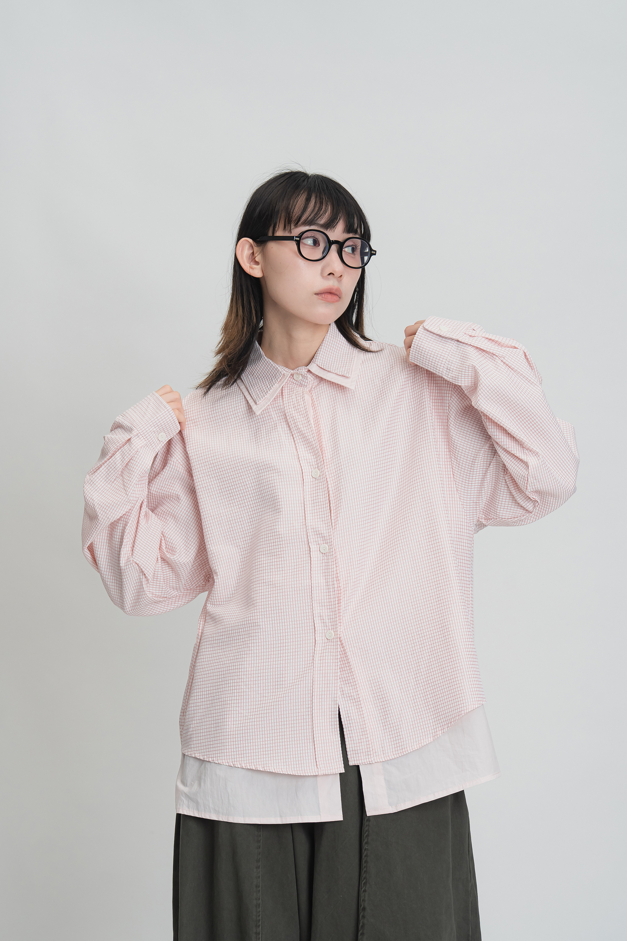 春色雙層拼接格襯衫 3色