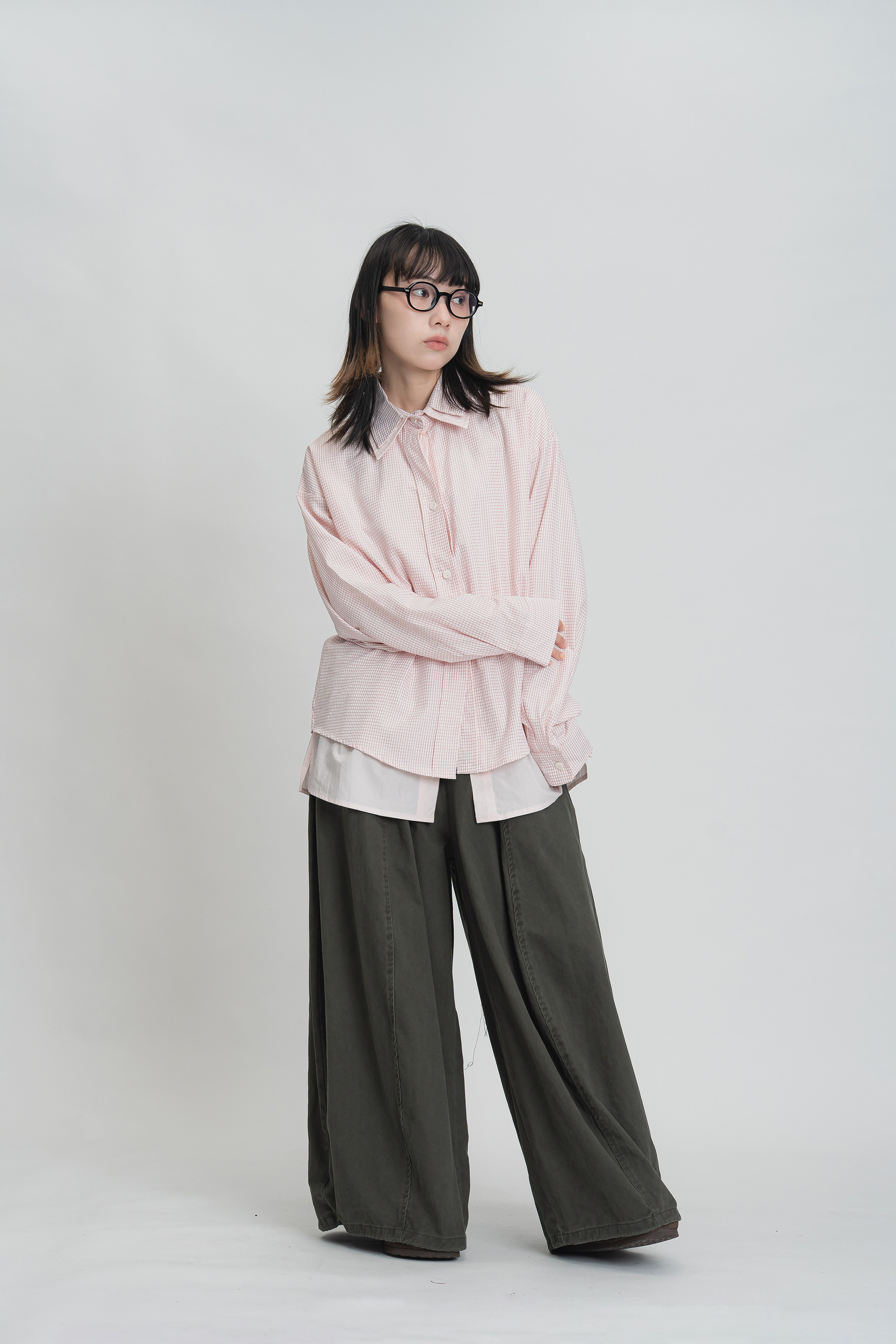 春色雙層拼接格襯衫 3色