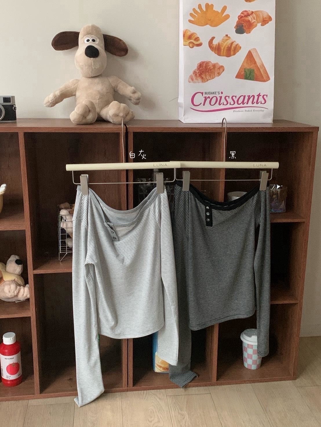 A07 預購斜肩條紋上衣