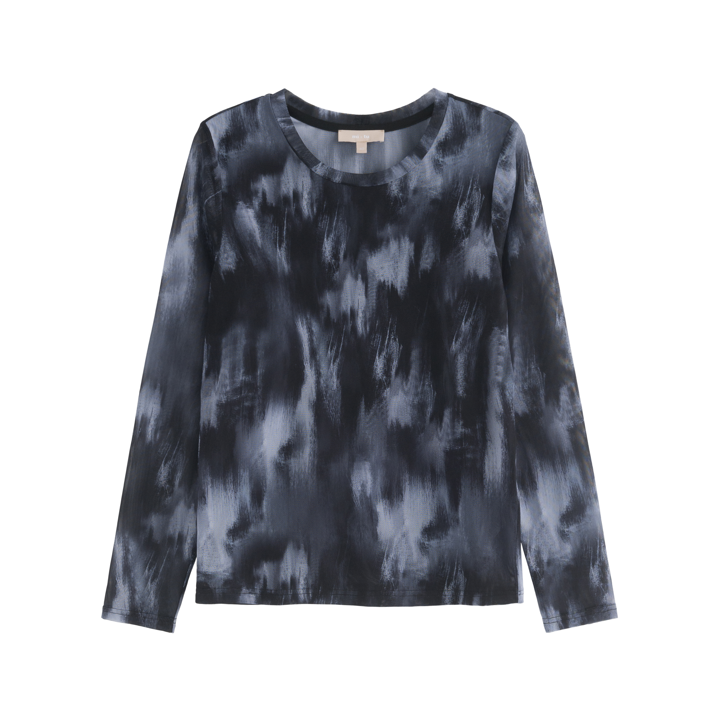 mi-tu round neck printed mesh top
