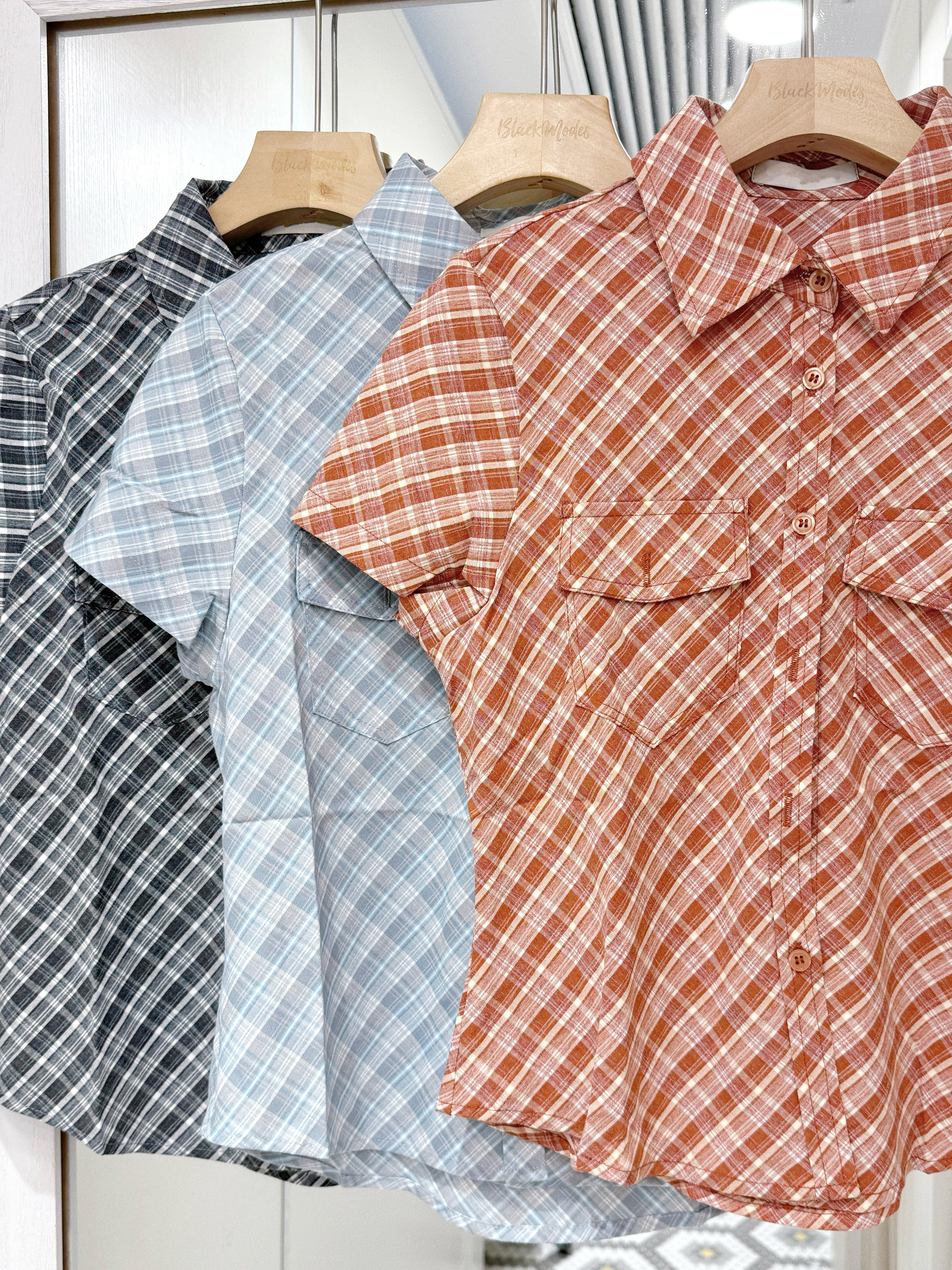 T1274｜3色入⋆.𐙚˚ 可愛格仔反領短版恤衫 ་⁺₊♡