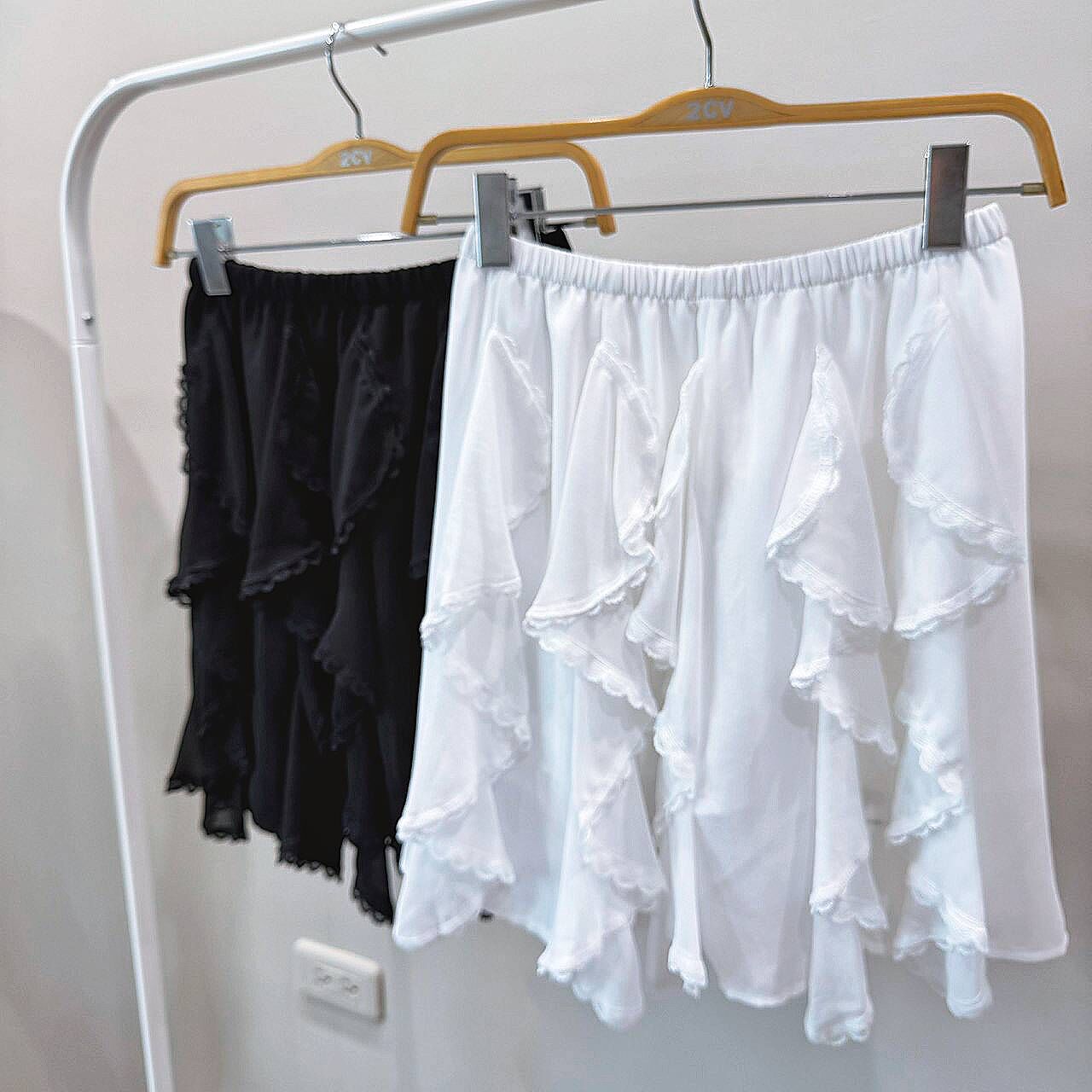 A6025-蕾絲波浪雪紡短裙