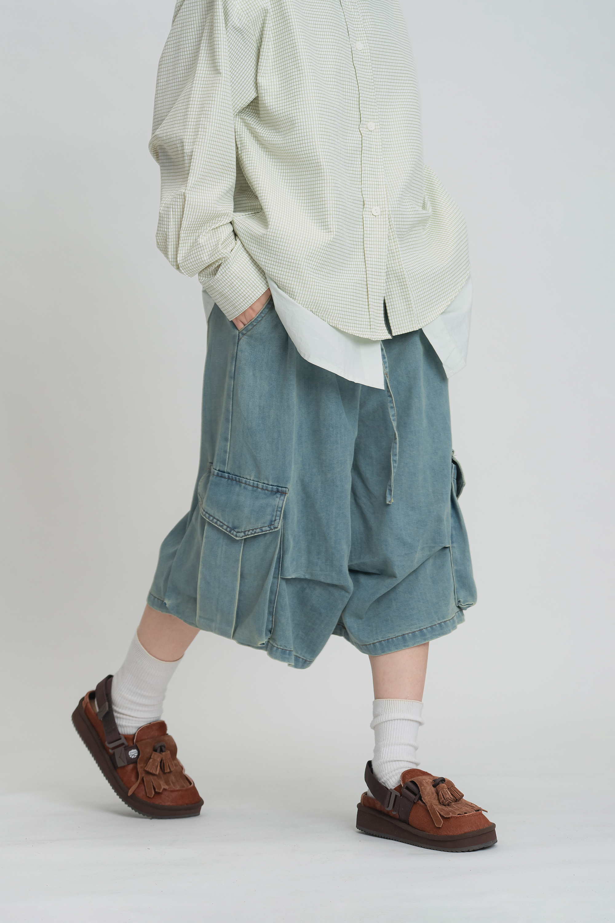 休閒立體七分牛仔褲 2色