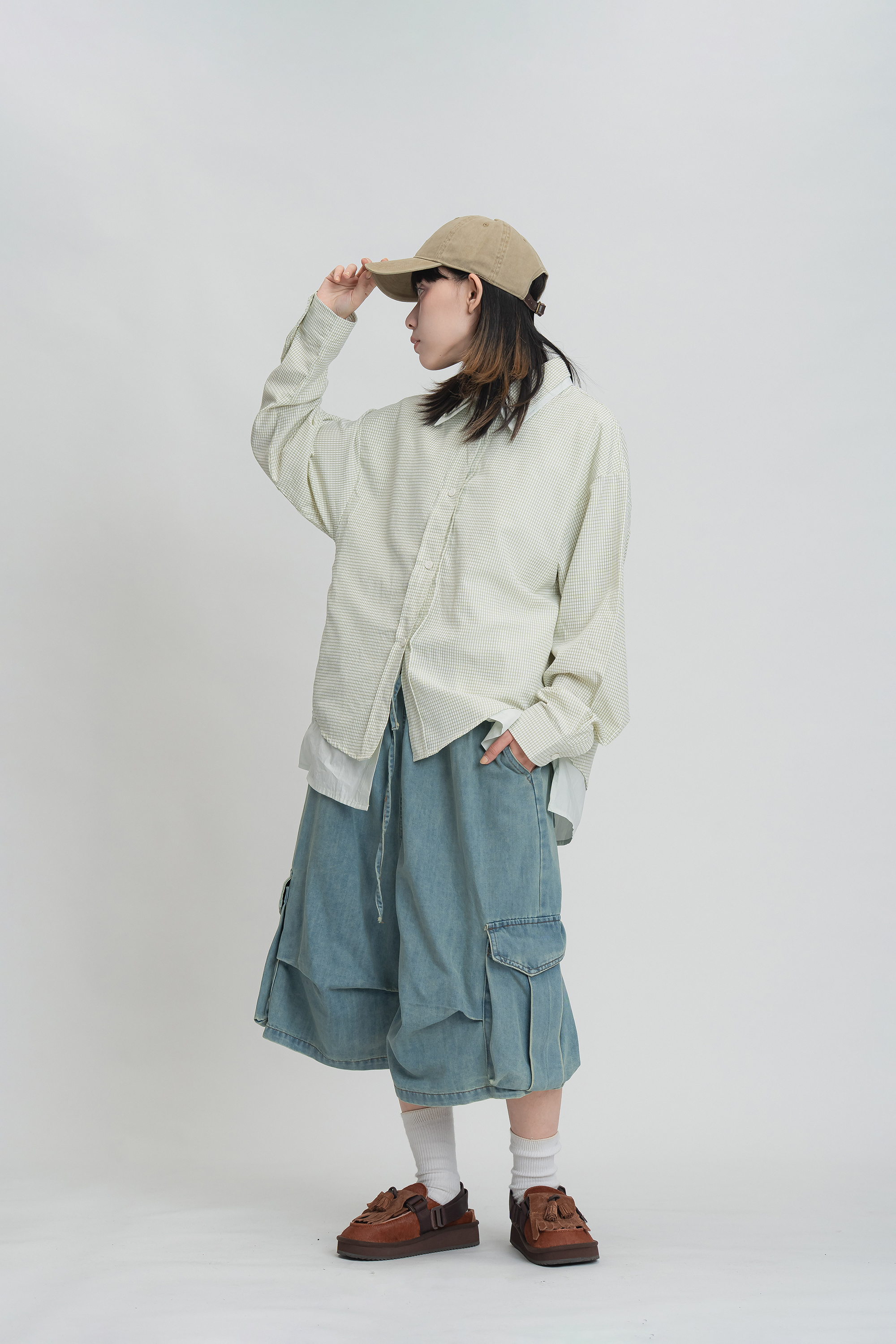 休閒立體七分牛仔褲 2色