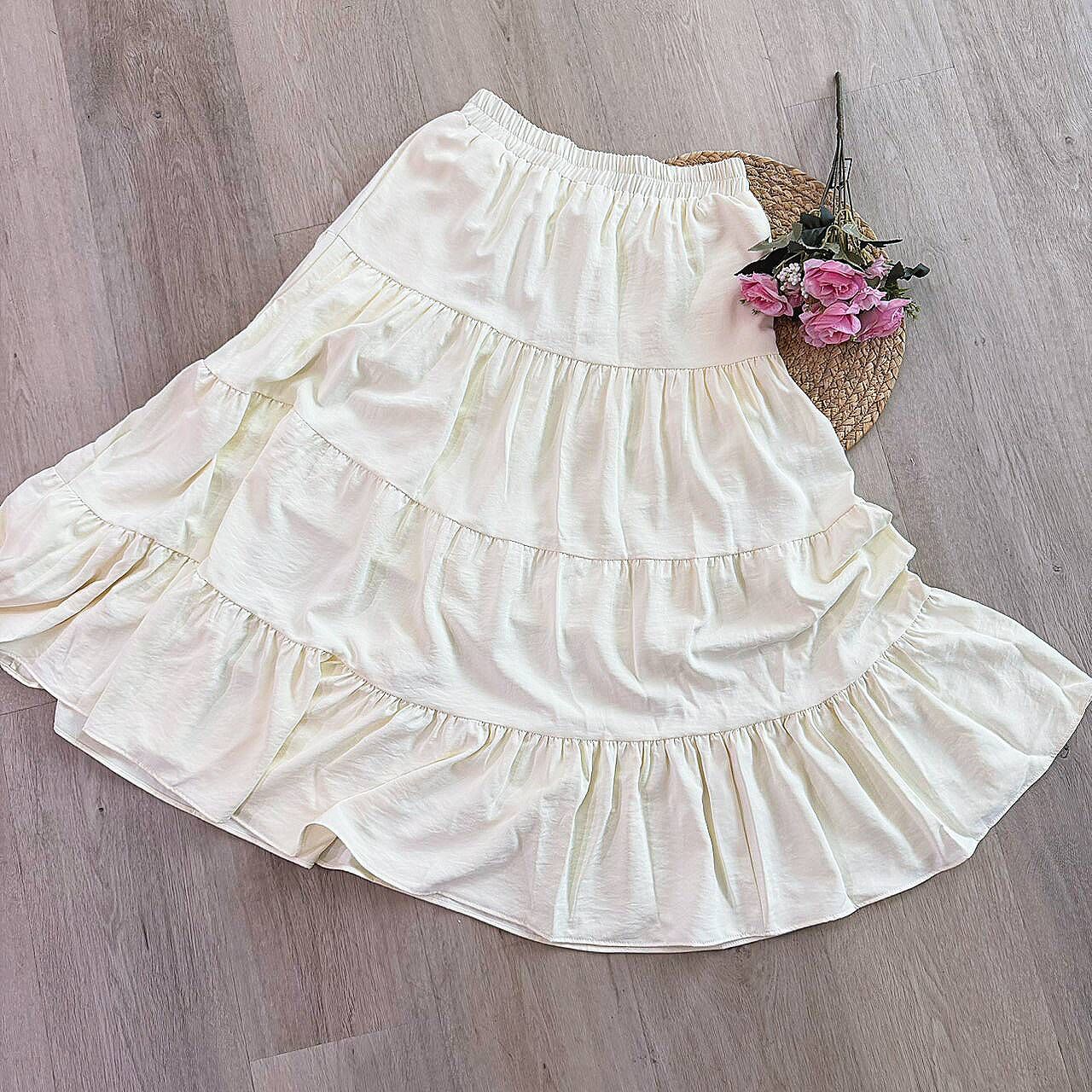 A6029-腰鬆緊素色長裙