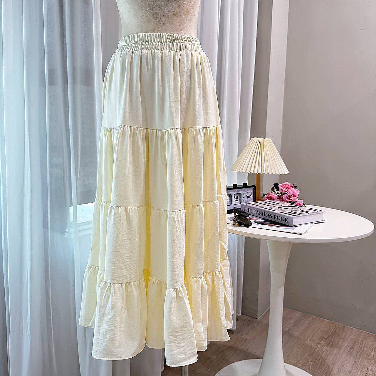 A6029-腰鬆緊素色長裙