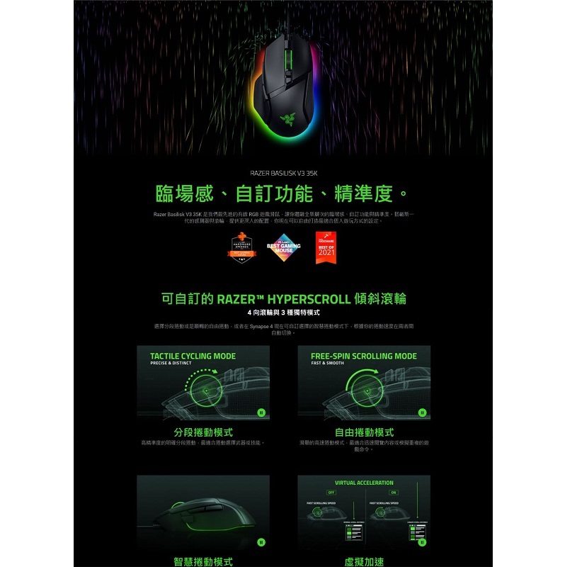 雷蛇 巴塞利斯蛇 BASILISK V3 35K 巴塞利斯蛇 電競滑鼠(黑)/RZ01-05230100-R3M1