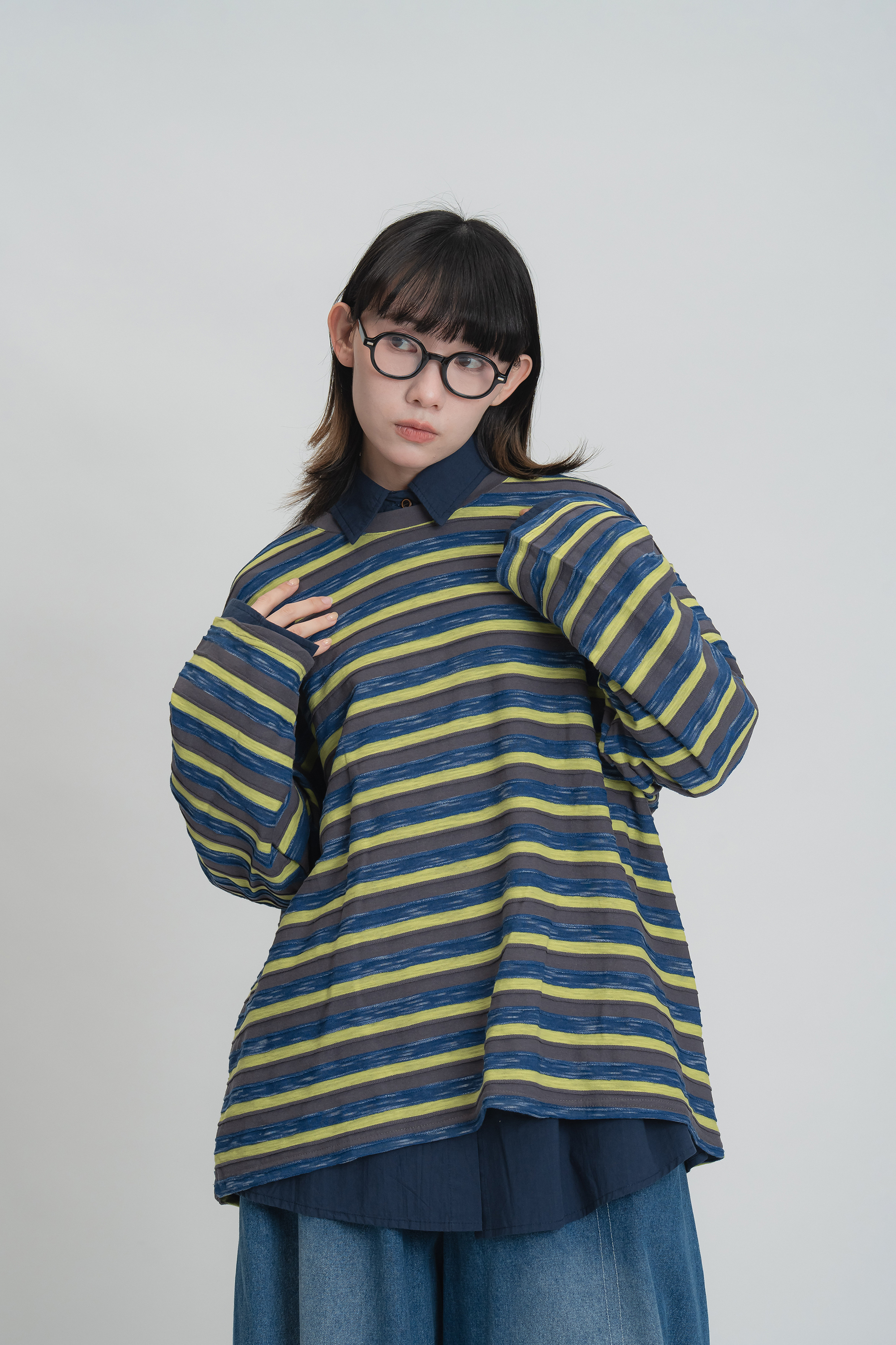 跳色坑條春季上衣 4色