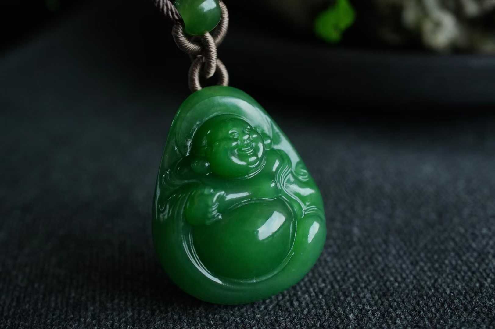 210415 和田玉7號礦老坑料碧玉彌勒佛/原皮茄子掛件