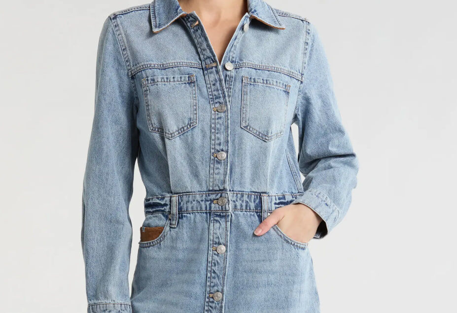 [S] DKNY PARK SLOPE FRAYED DENIM MIDI SHIRT DRESS, DJ5D9110-048 (SD1671)