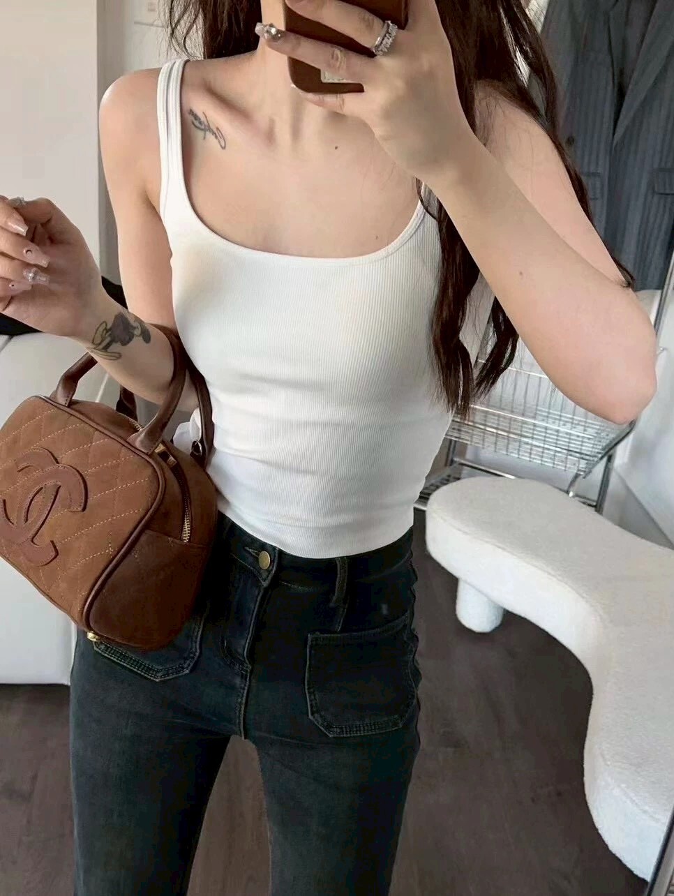 馬蹄方領微細肩固定杯背心 6612