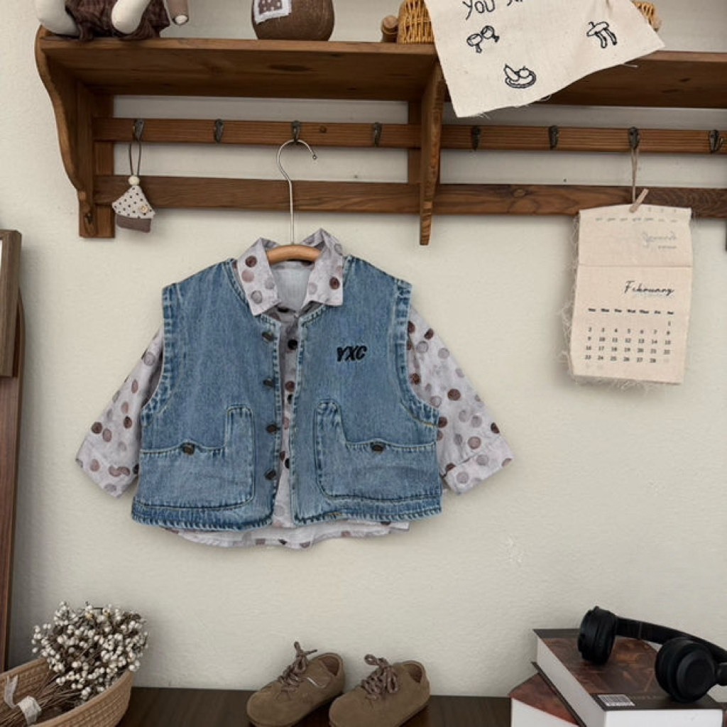 英字水洗牛仔背心