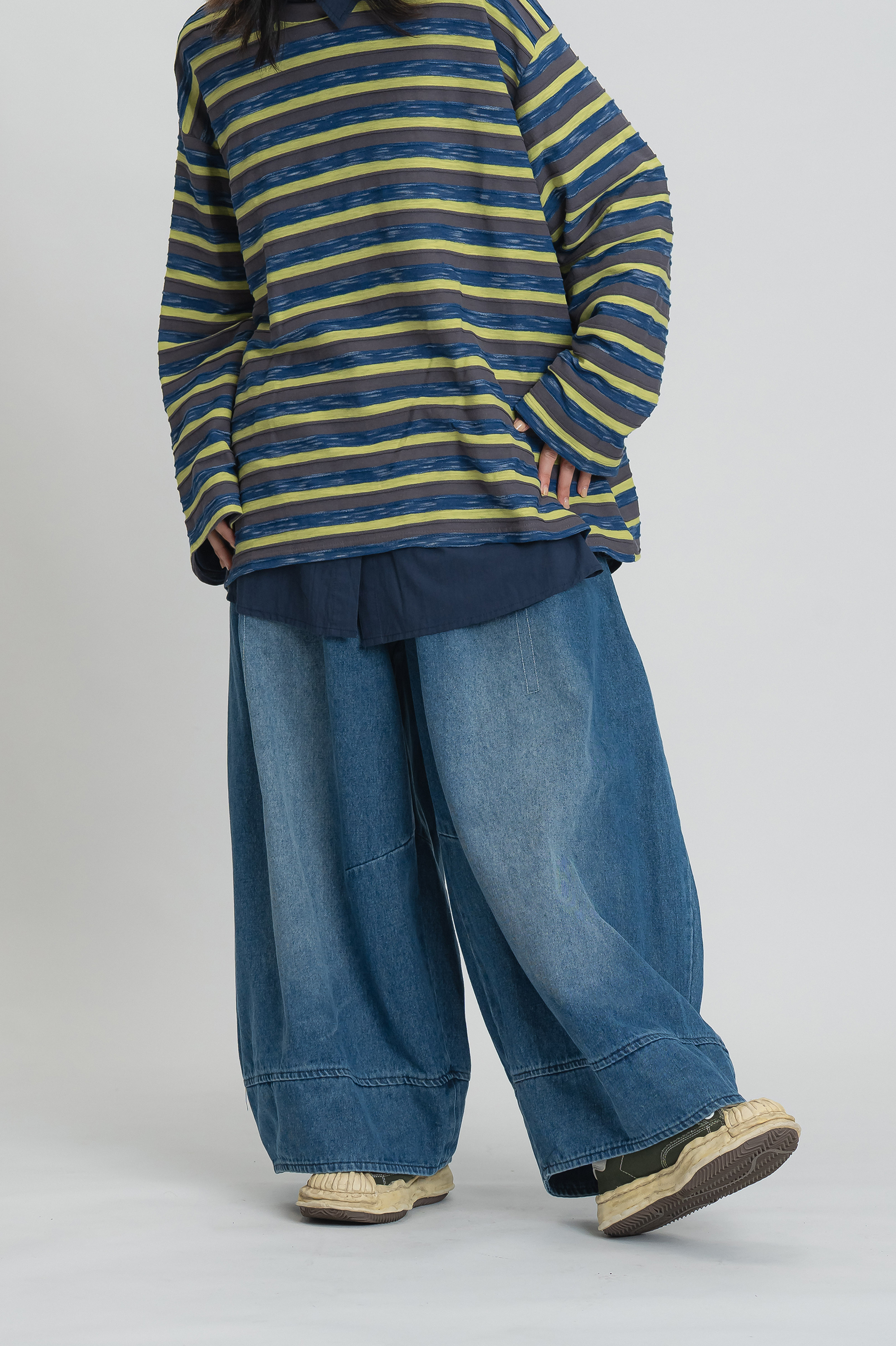 寬鬆刷色車線牛仔褲 2色