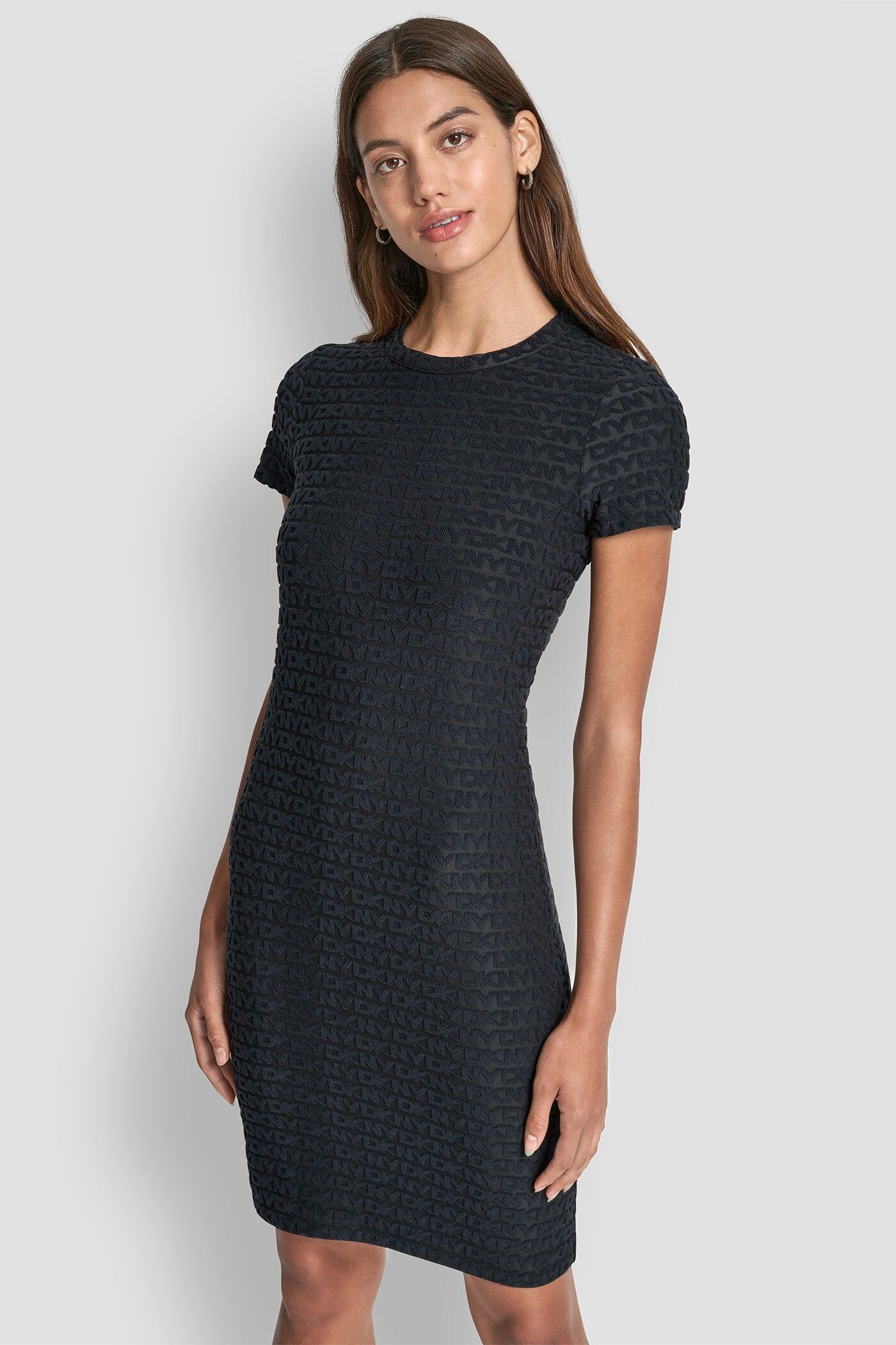 [S] DKNY BLACK LOGO JACQUARD CREW NECK DRESS, DJ6D9168-BLK (SD1827)