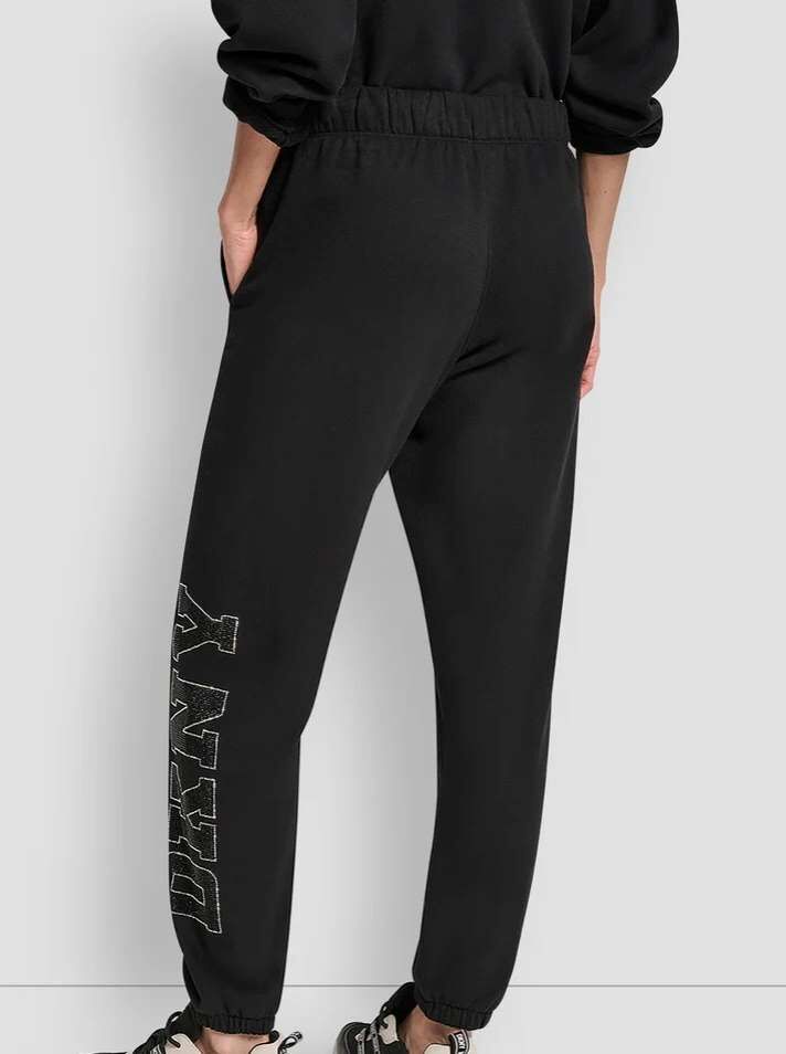 [S] DKNY BLK/BLACK EXPLODED RHINESTONE VARSITY LOGO HIGH RISE RELAXED, DP5P3737-BBL [FINAL SALE] (SD1589)