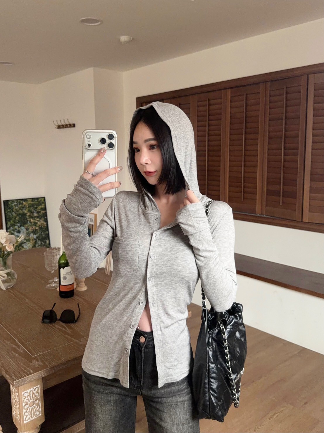 微透柔軟連帽上衣