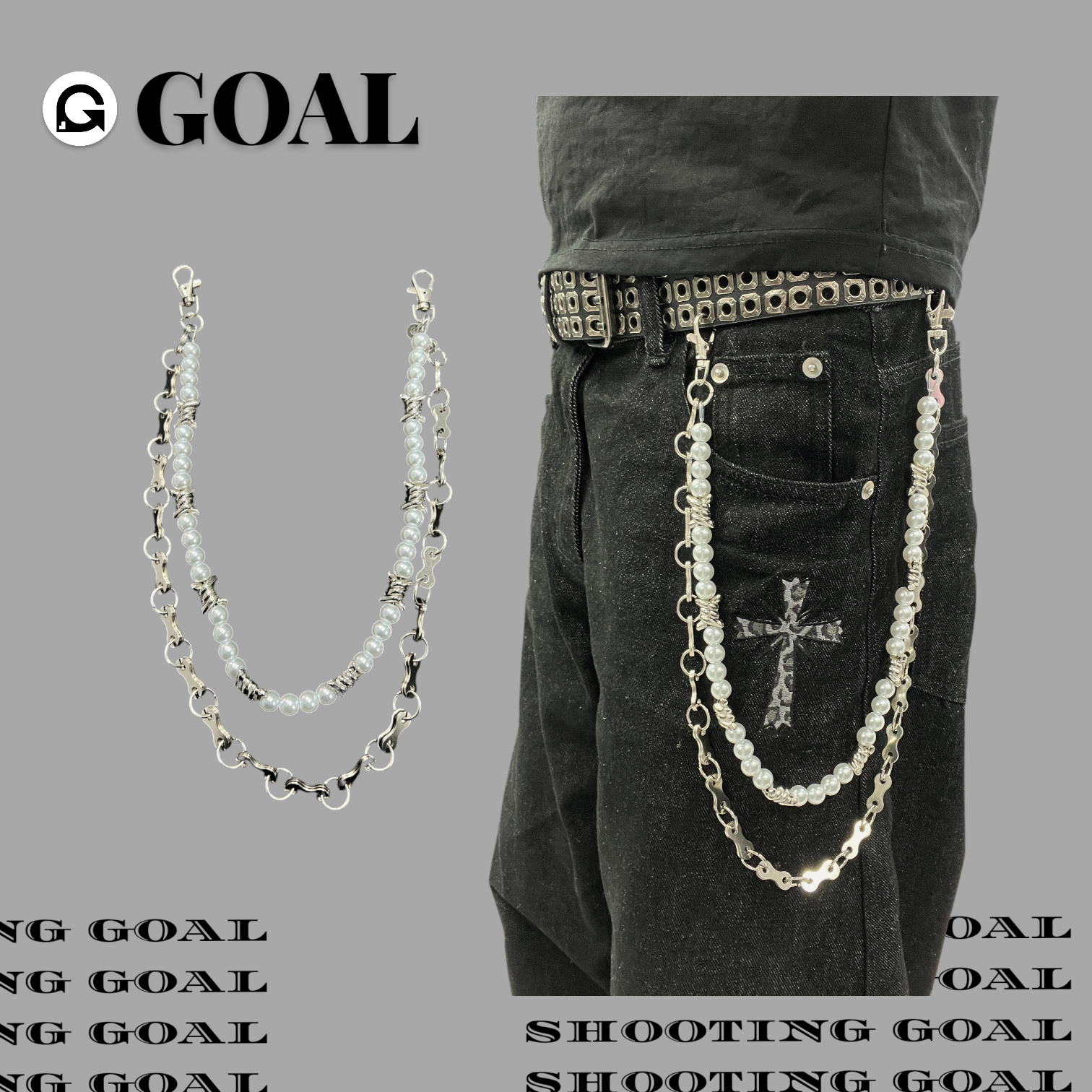 (GOAL) 雙層 鏤空 珍珠 褲鍊