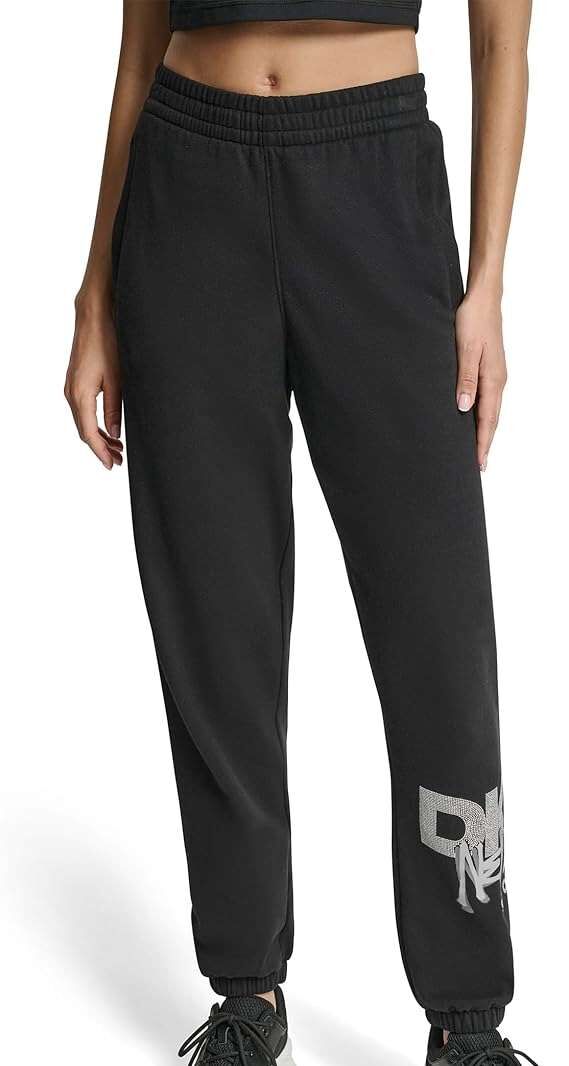 [S] DKNY BLACK/GRAY SILVER GRAFFITI RHINESTONE LOGO HIGH RISE RELAXED FIT JOGGER, DP5P3742-OGF [FINAL SALE] (SD1590)