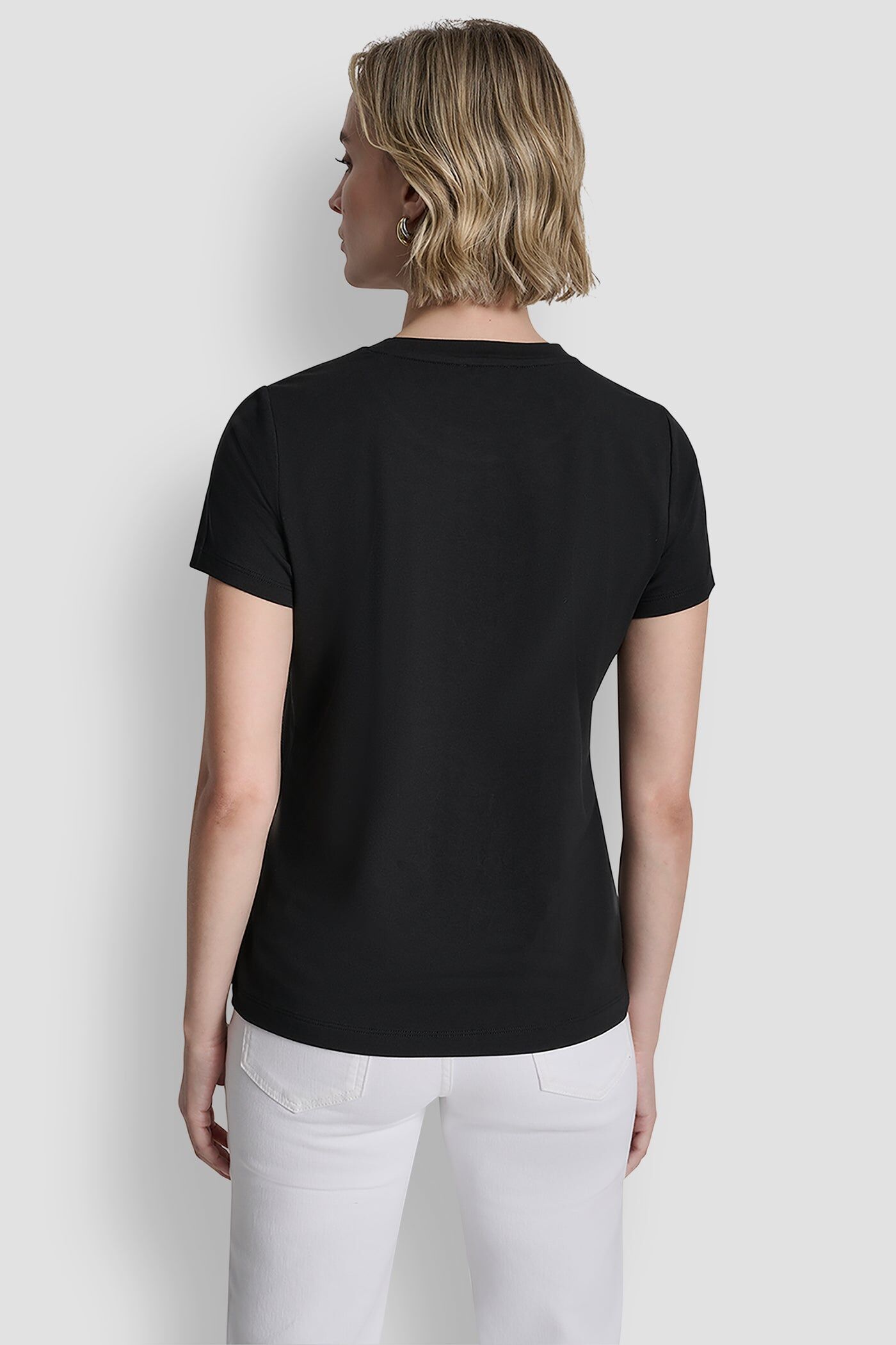 [S] DKNY BLACK METALLIC LOGO EMBROIDERED TEE, P54H0WNA-BLK (SD1850)