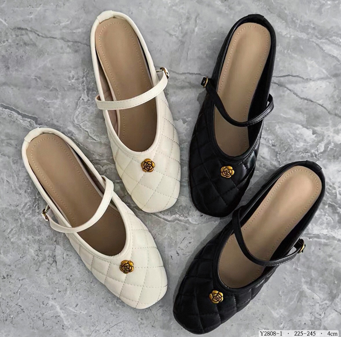 Y2808-1  韓國小香風菱格玫瑰扣後空瑪莉珍