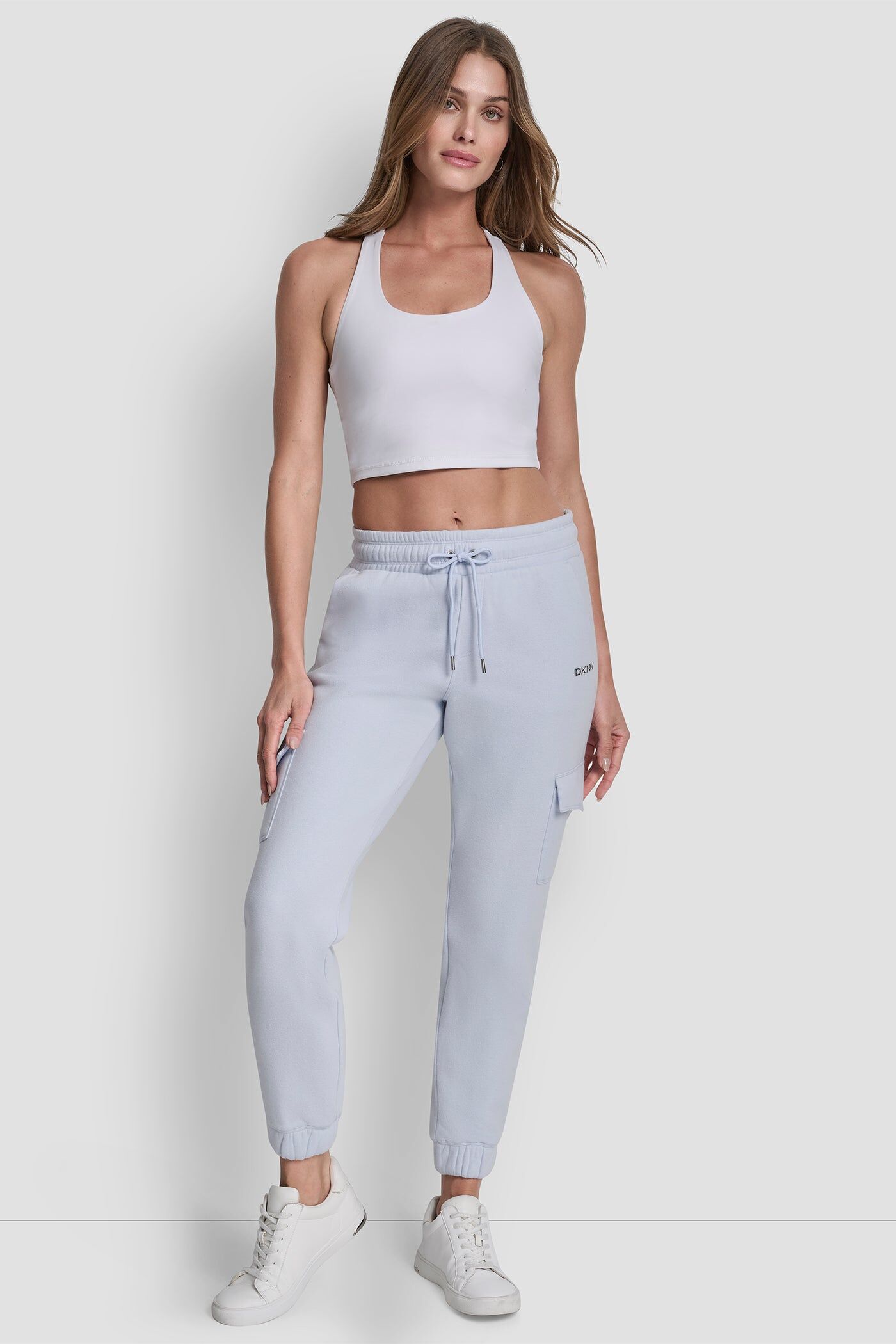 [S] DKNY FROST BLUE METALLIC BUBBLE LOGO SLIM FIT FLEECE CARGO JOGGER, DP6P3524-A4I (SD1845)