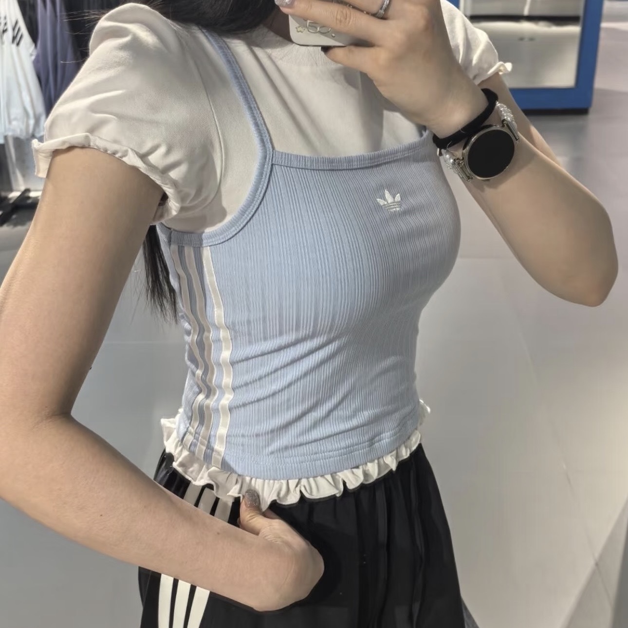 ADIDAS ORIGINALS SLIM 圓領 泡泡袖 假兩件上衣 短袖 兩色 KY3299 KY3298