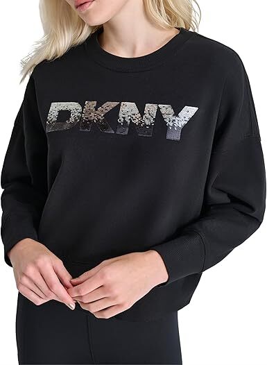 [S] DKNY BLACK DJ4R0480 SEQUINNED-LOGO SWEATSHIRT, 755403354853 FINAL SALE (SD1375)