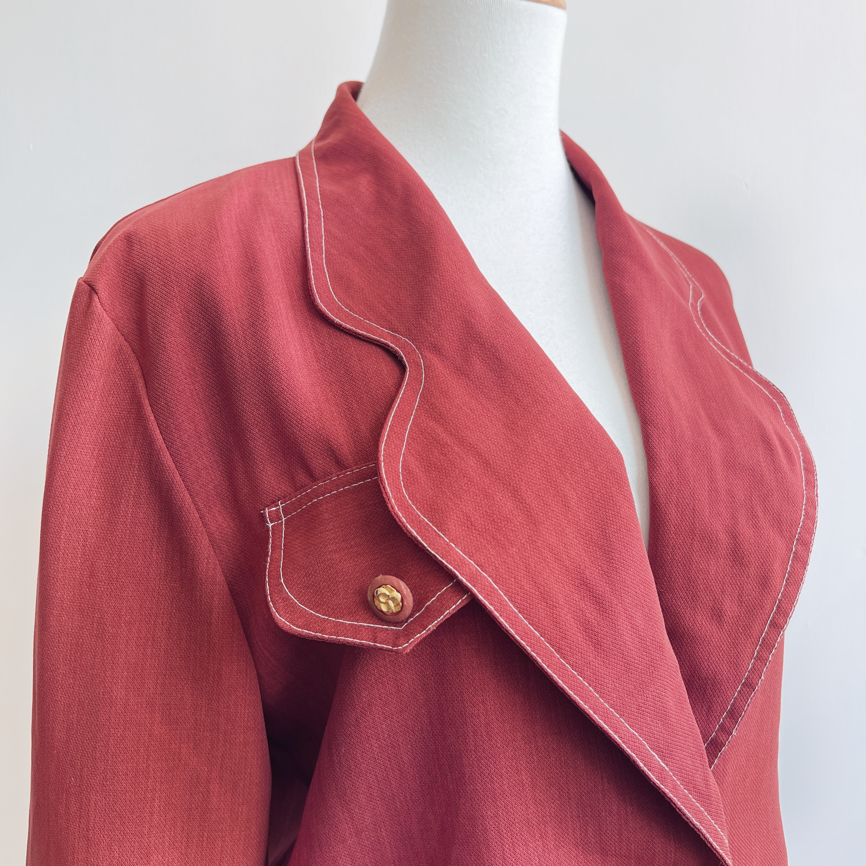 復古白線啡紅西裝外套