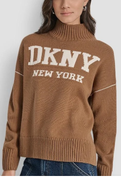 [S] DKNY ESPRESSO LOGO INTARSIA MOCK-NECK SWEATER, DJ4R0386-OT0 (SD1709)