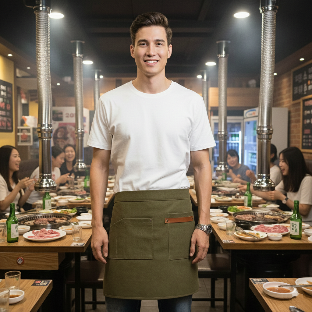 韓式半身帆布皮革圍裙