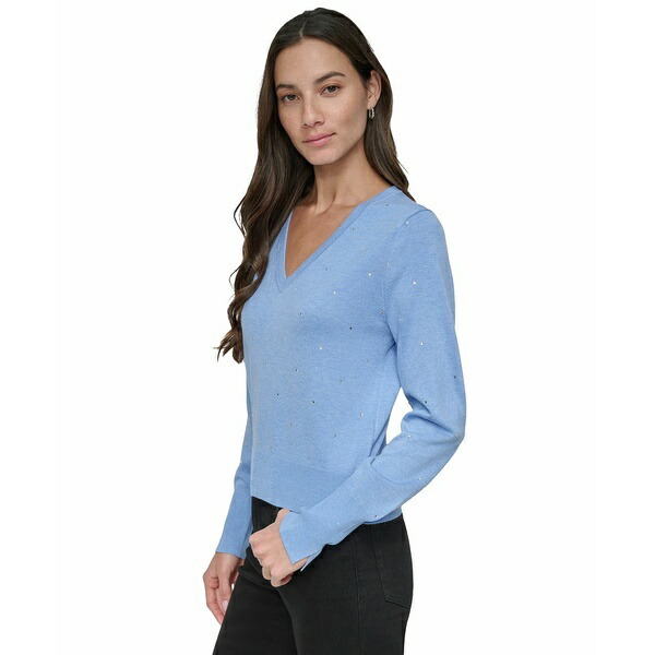[S] DKNY BLUEBELL HTHR V NECK SWEATER WITH STUDS, DJ4R0438-J1N [FINAL SALE] (SD1531)