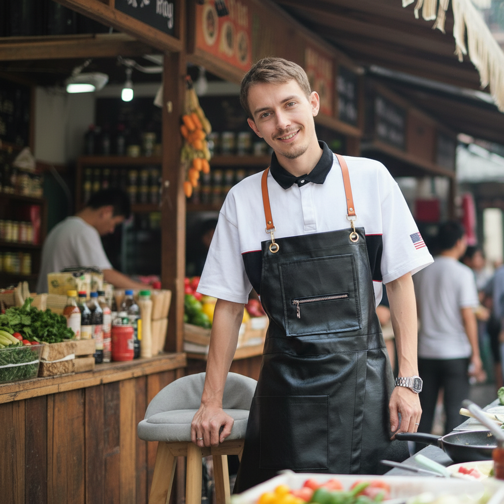 開衩皮革拉鍊防水防油圍裙