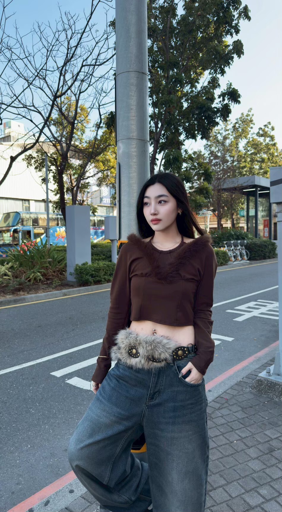 秋冬 設計感 復古仿狐狸毛 假兩件