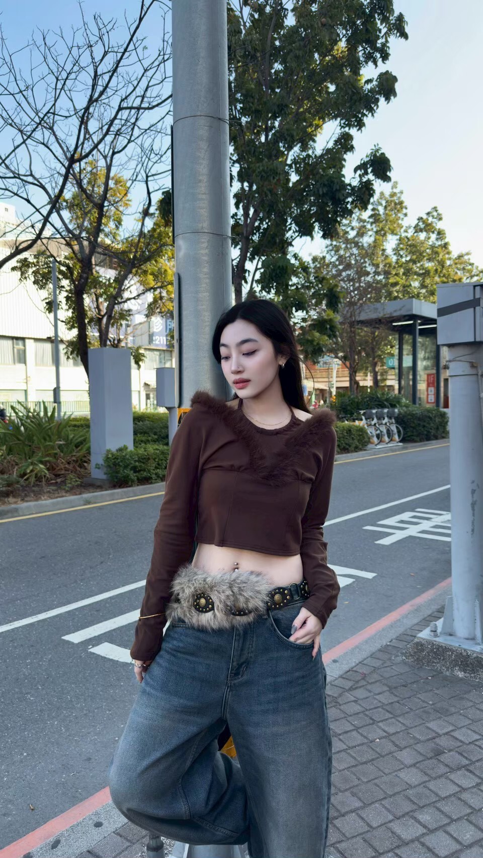 秋冬 設計感 復古仿狐狸毛 假兩件