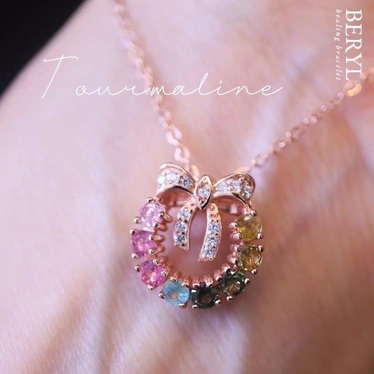 天然碧璽彩虹小花圈項鍊