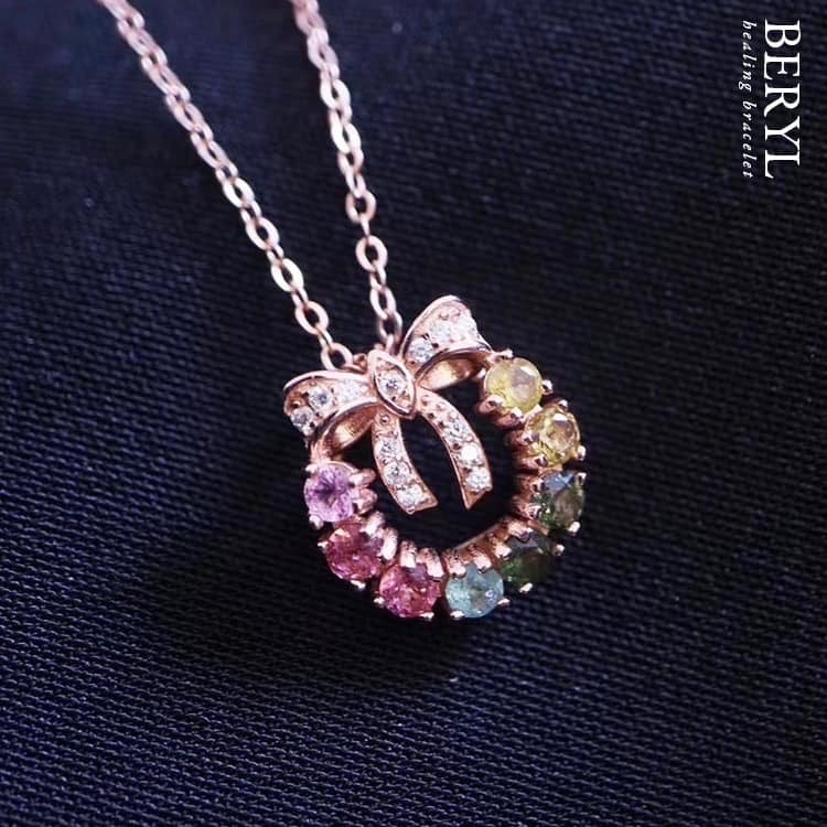 天然碧璽彩虹小花圈項鍊