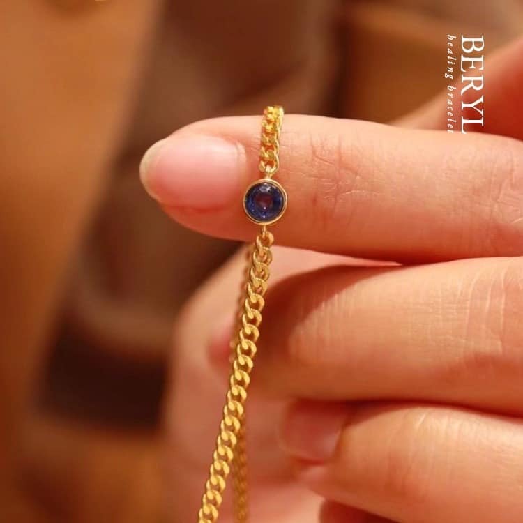 天然藍寶石古巴手鍊