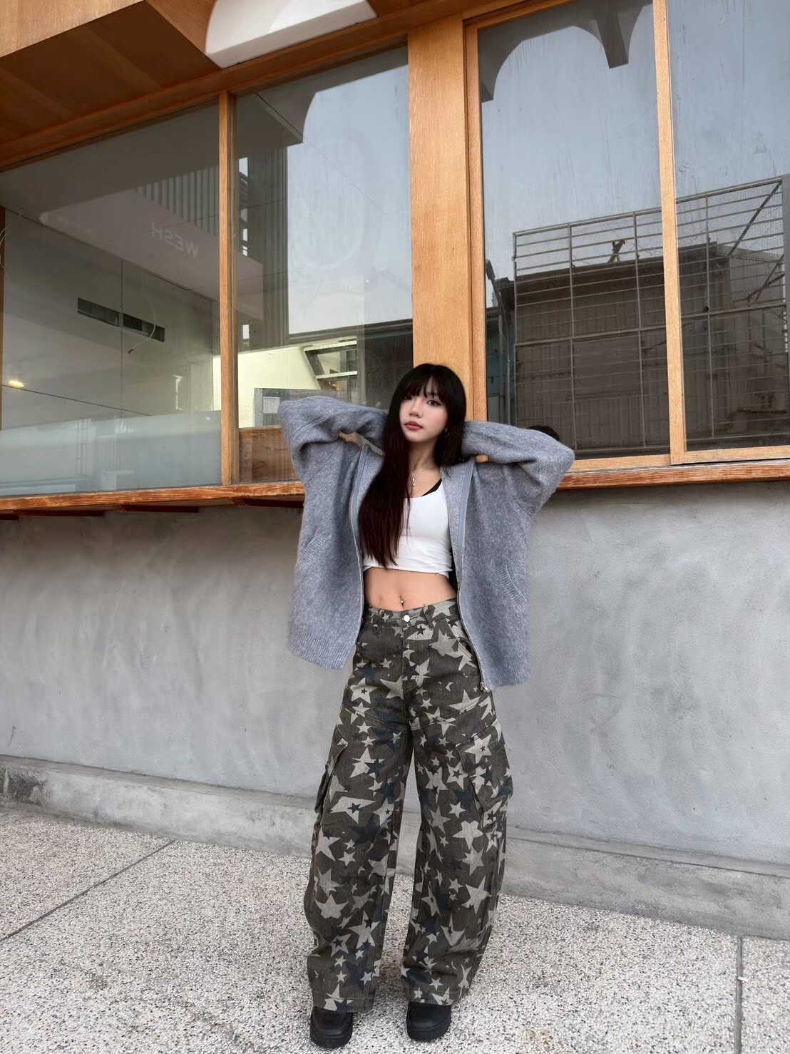 復古 寬鬆針織連帽外套