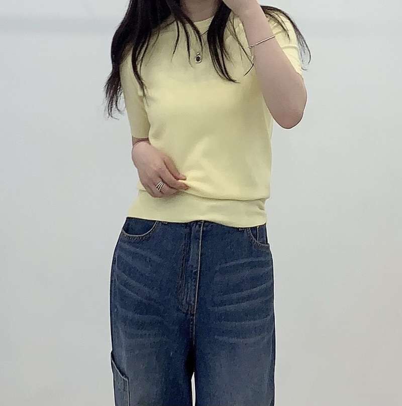 FP6030 簡約圓領羊毛羊絨半袖上衣