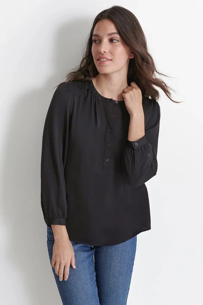 [S] DKNY JEWEL NECKLINE BUTTON HENLEY,BLACK, DJ4W2013-BLK (SD1099)