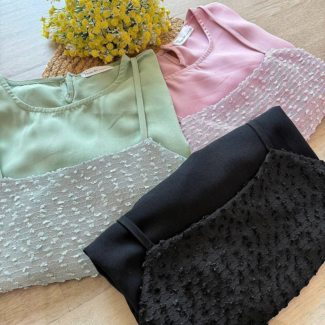 A8240-點點鬚鬚假2件雪紡上衣