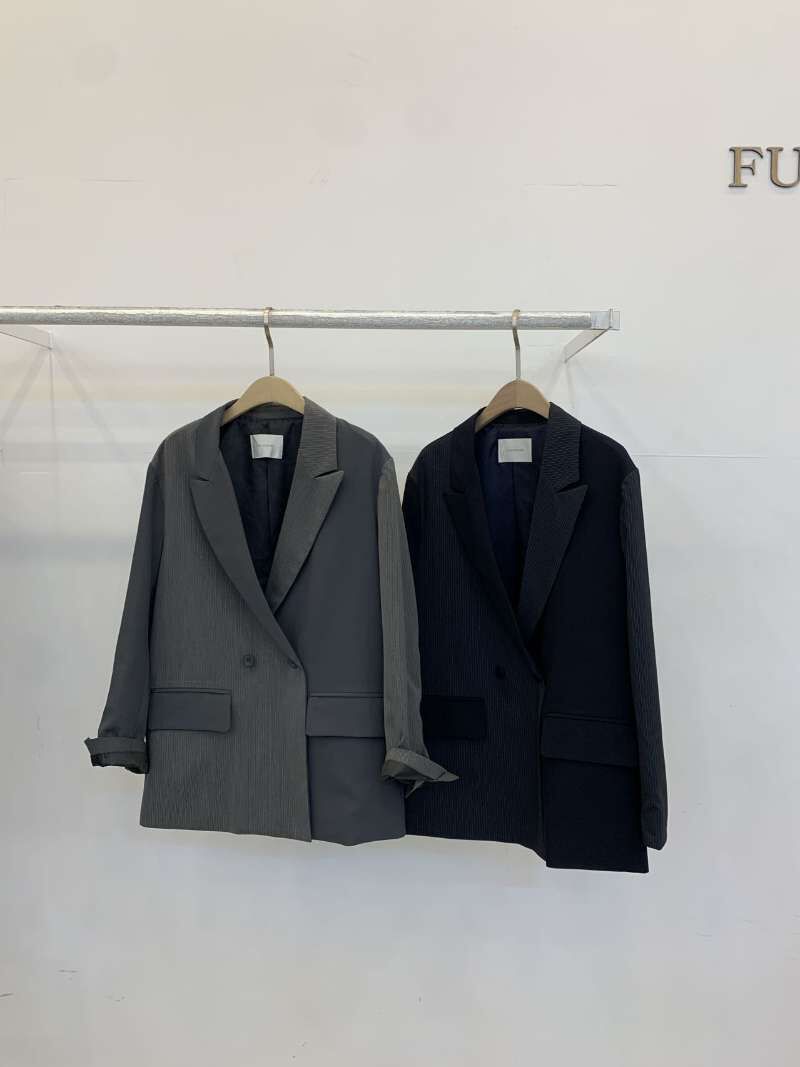 FP6032 人造絲不規則撞色拼接西裝外套