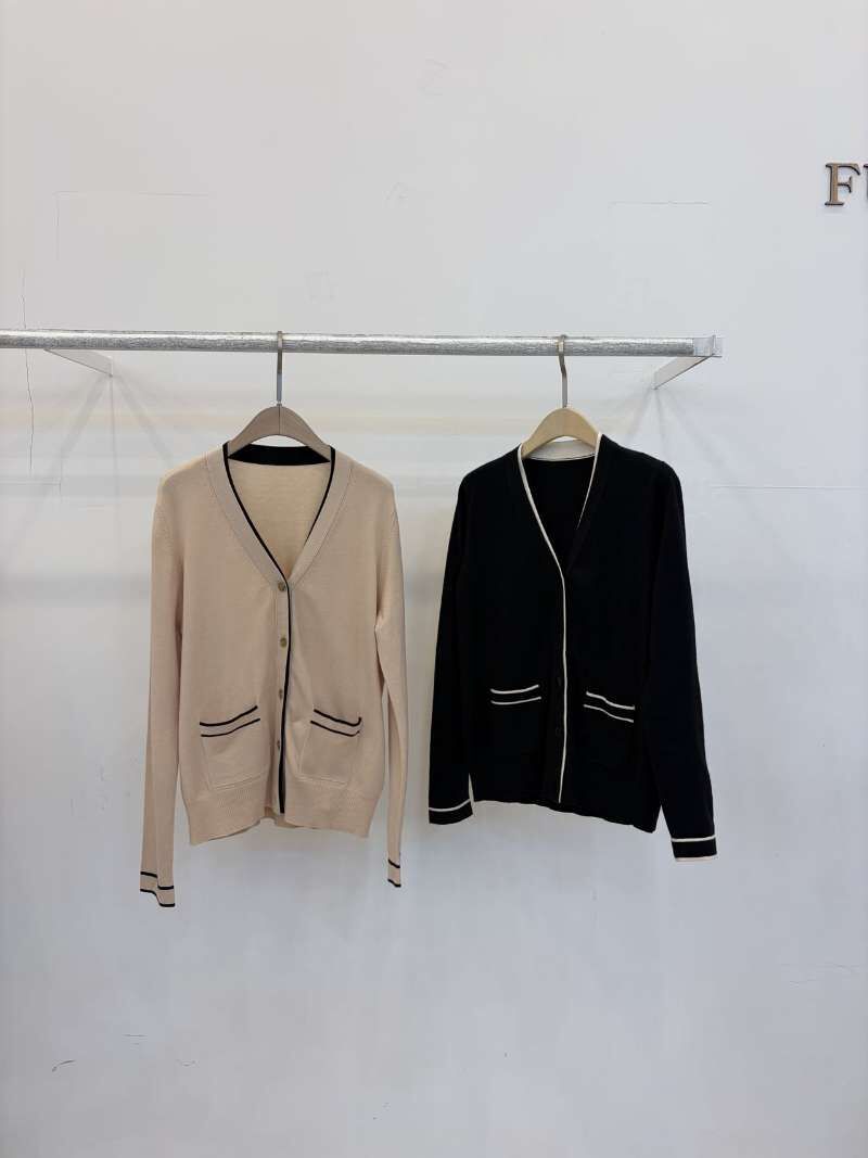 FP6033 撞色v領假兩件羊毛開衫