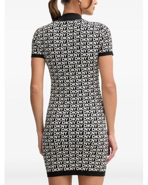 [S] DKNY BLACK/EGGNOG LOGO JACQUARD BALLET SLEEVE MOCK NECK SHORT DRESS, DJ5R0911-2L5 (SD1817)