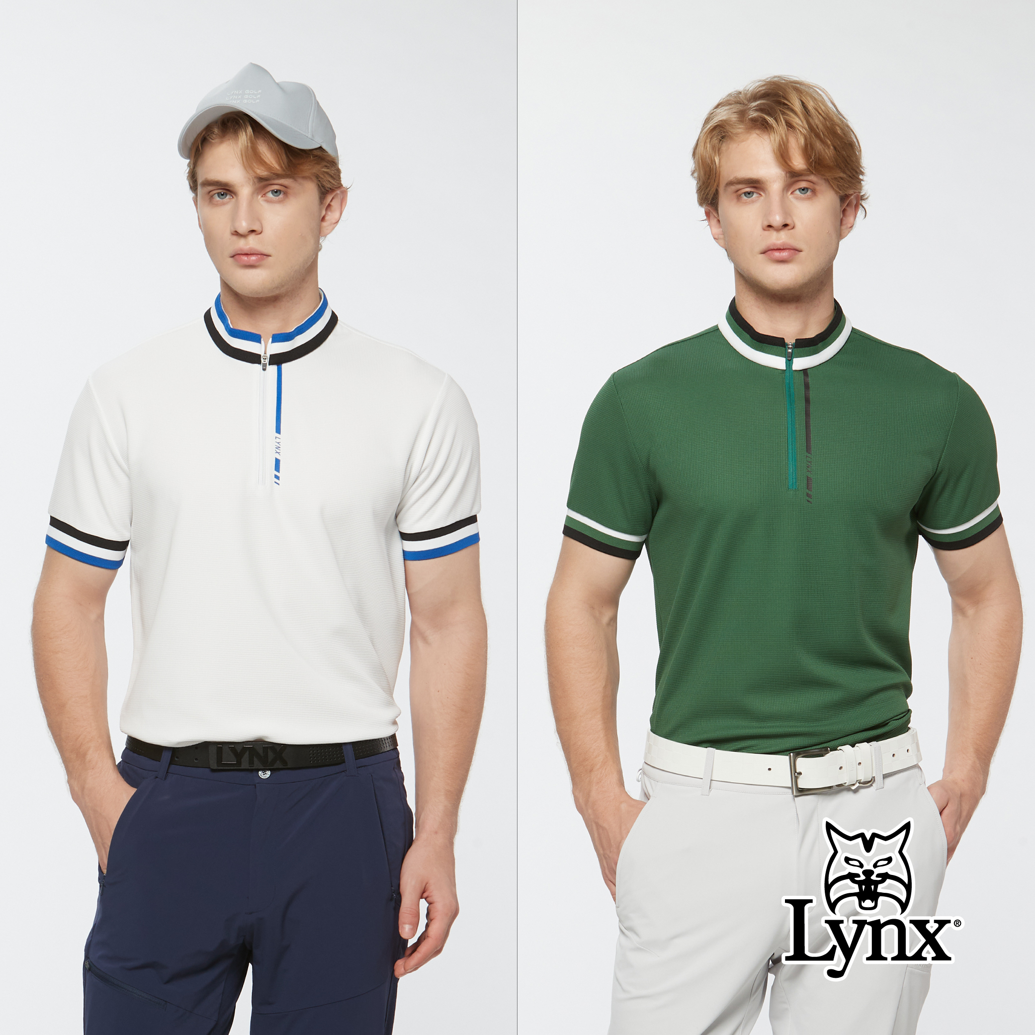 男款吸濕排汗雙面格子布合身版立領短袖POLO衫