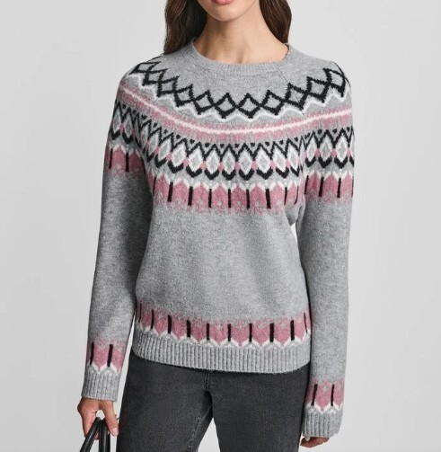 [S] DKNY PGH COMBO FAIRISLE LUREX RAGLAN SWEATER, DJ4R0395-O2R (SD1833)