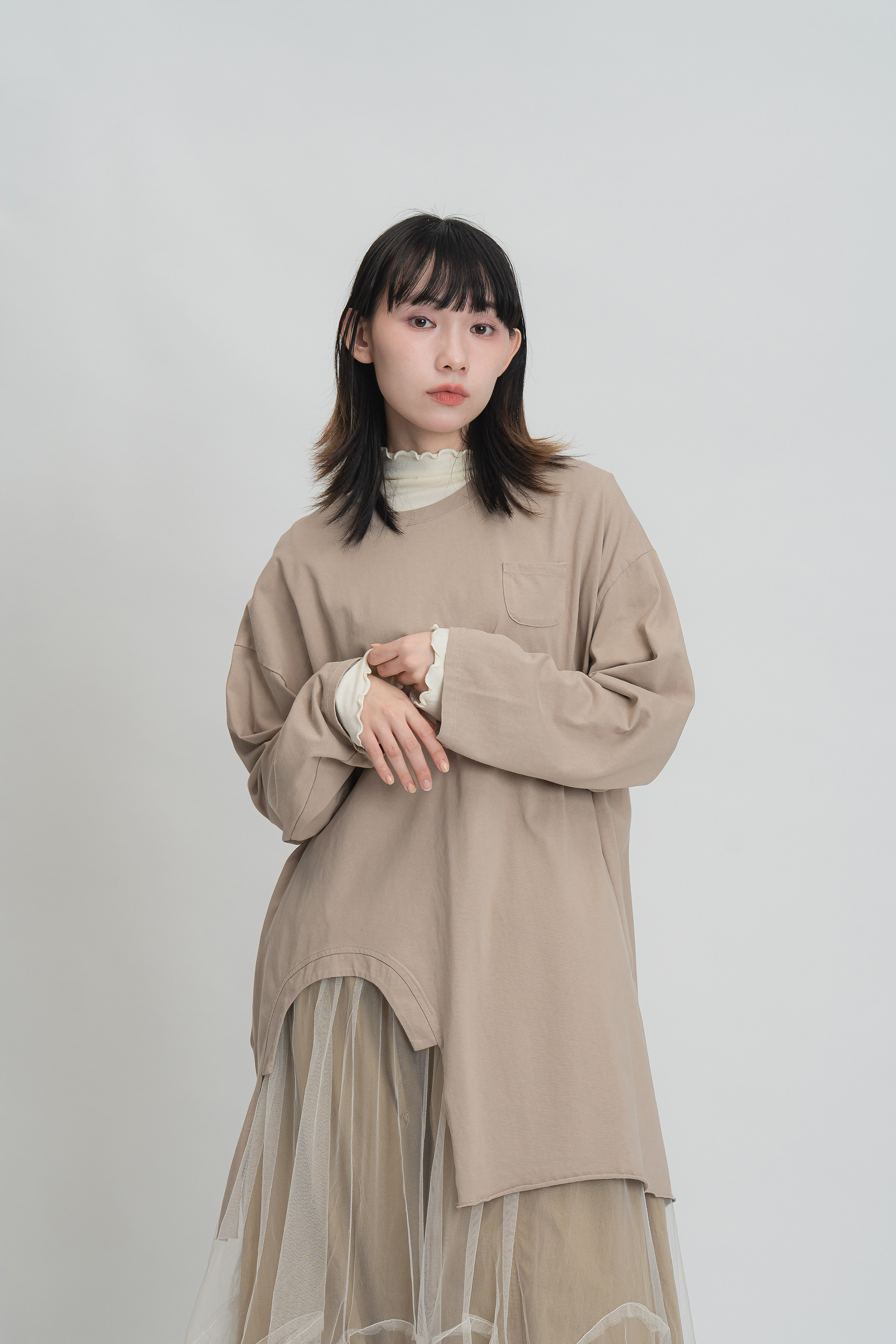 日感素面不規則長袖T 3色