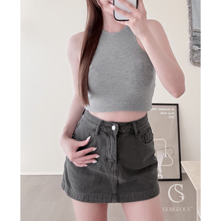 G5852 「馬鞍88水洗牛仔A字褲裙」